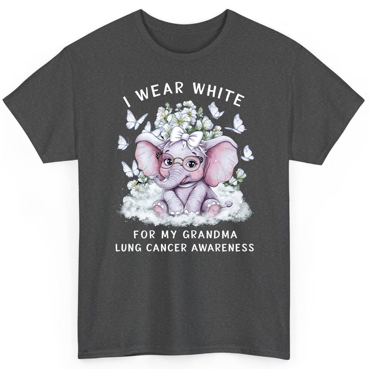I Wear White for My Grandma Lung Cancer Awareness lung cancer awareness T-Shirt Dark Heather product mockup