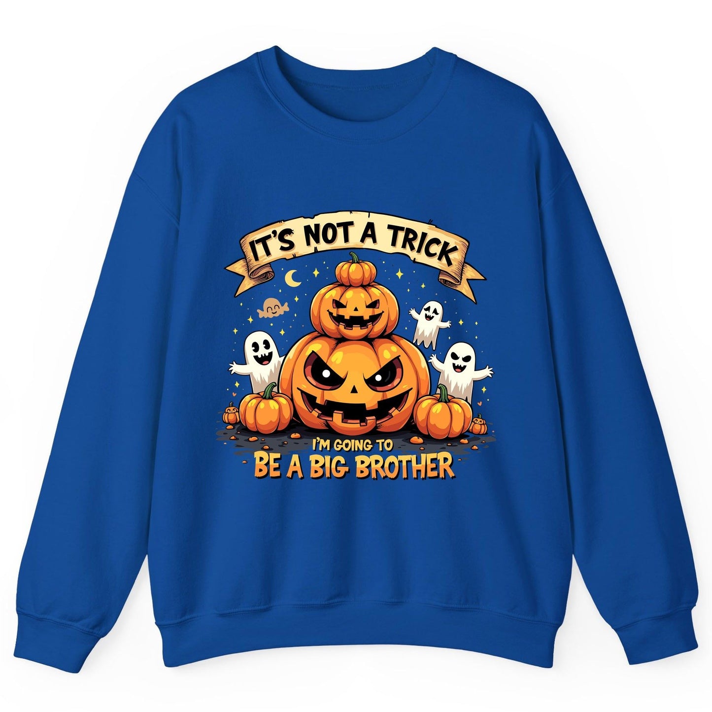 It's Not a Trick I'm Going to Be a Big Brother Halloween pregnancy announcement Sweatshirt Royal product mockup
