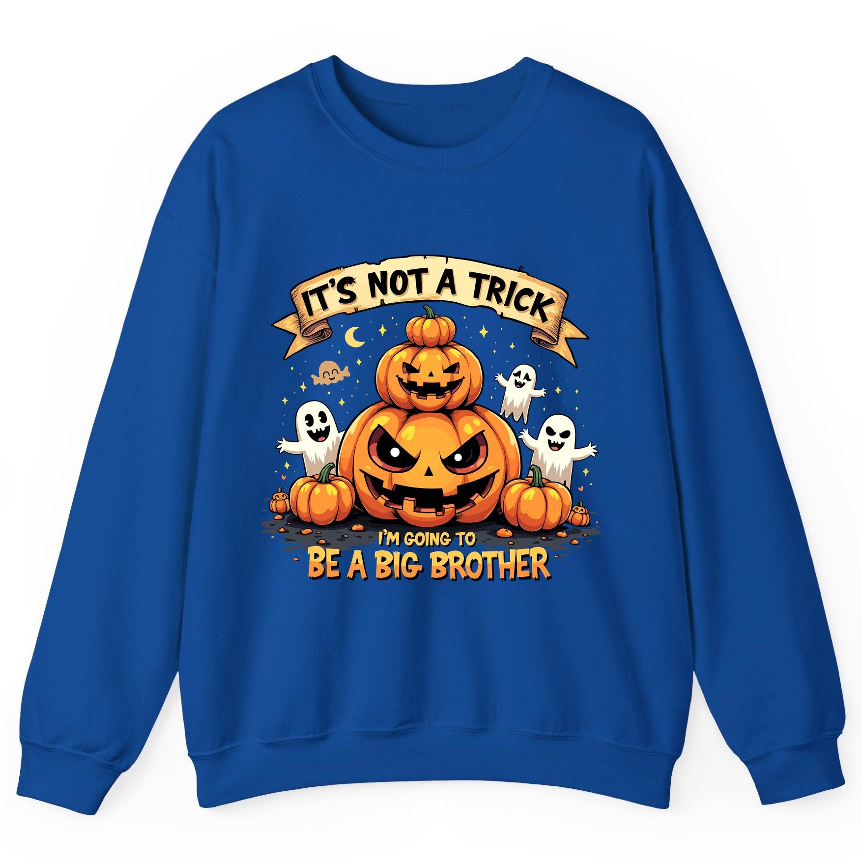It's Not a Trick I'm Going to Be a Big Brother Halloween pregnancy announcement Sweatshirt Royal product mockup