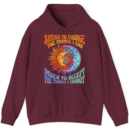 SATIVA TO CHANGE THE THINGS I CAN INDICA TO ACCEPT THE THINGS I Hoodie - product mockup - Maroon