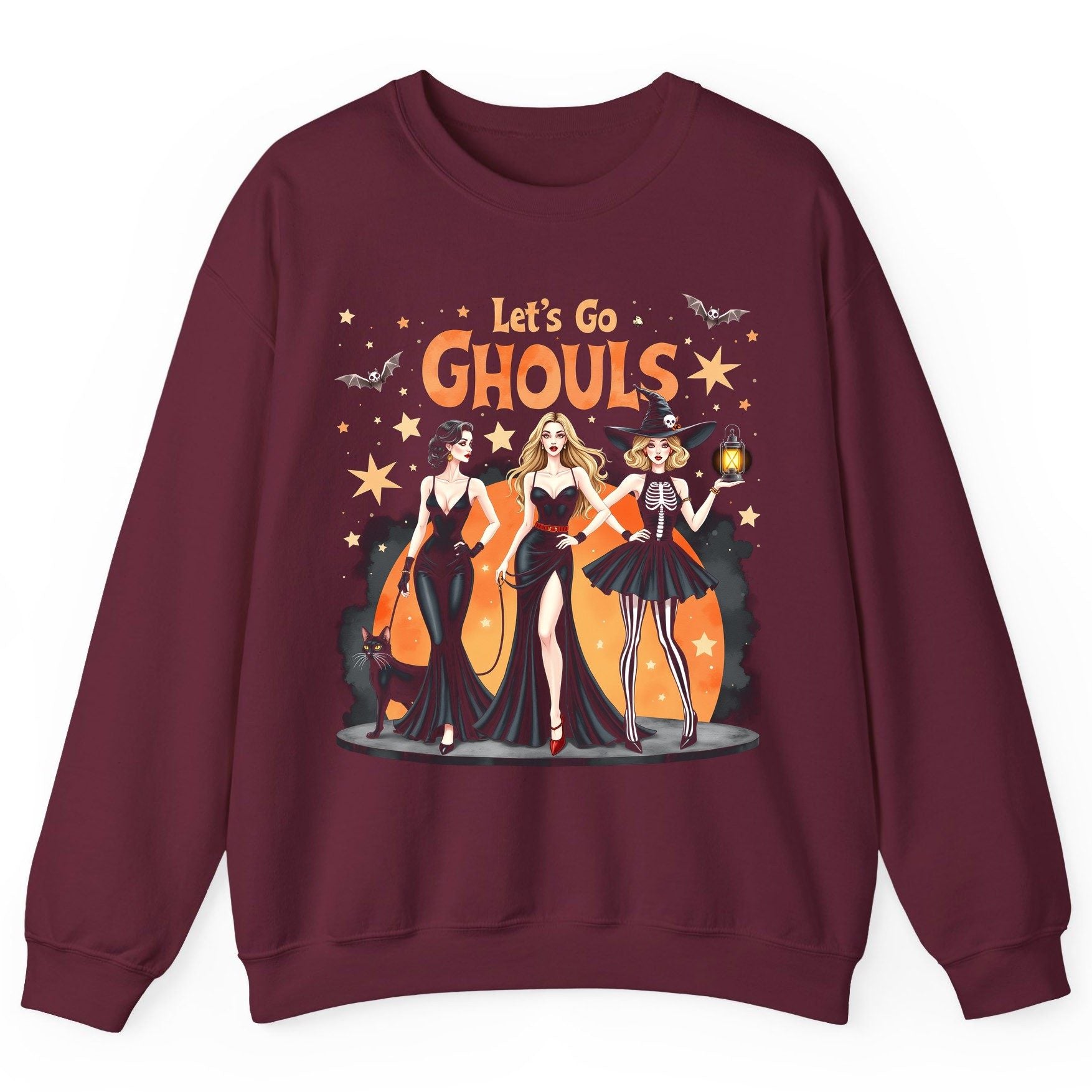 Let's Go Ghouls Halloween women Sweatshirt Maroon product mockup