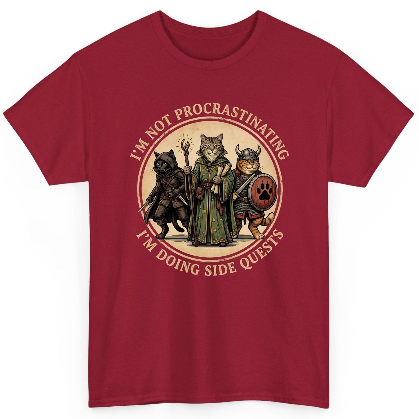 I'm Not Procrastinating I'm Doing Side Quests rpg cats T-Shirt Cardinal Red product mockup