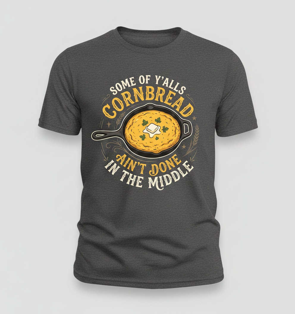 Funny Southern Saying Cornbread Ain't Done In The Middle T-Shirt - Dark Heather