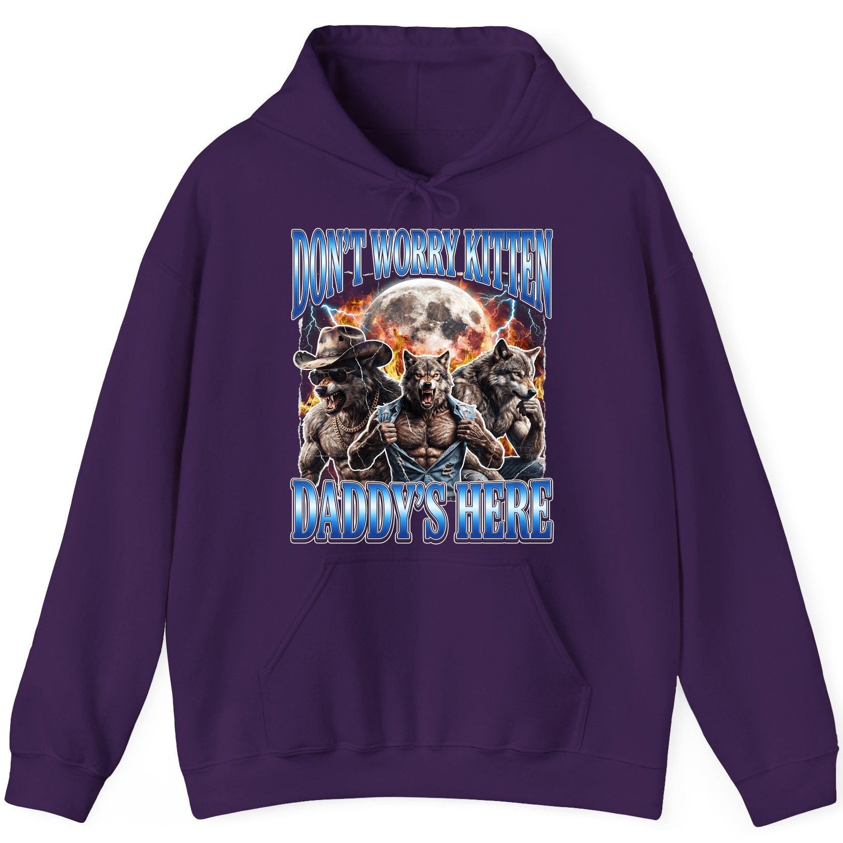 Don't Worry Kitten Daddy's Here werewolf Hoodie Purple product mockup
