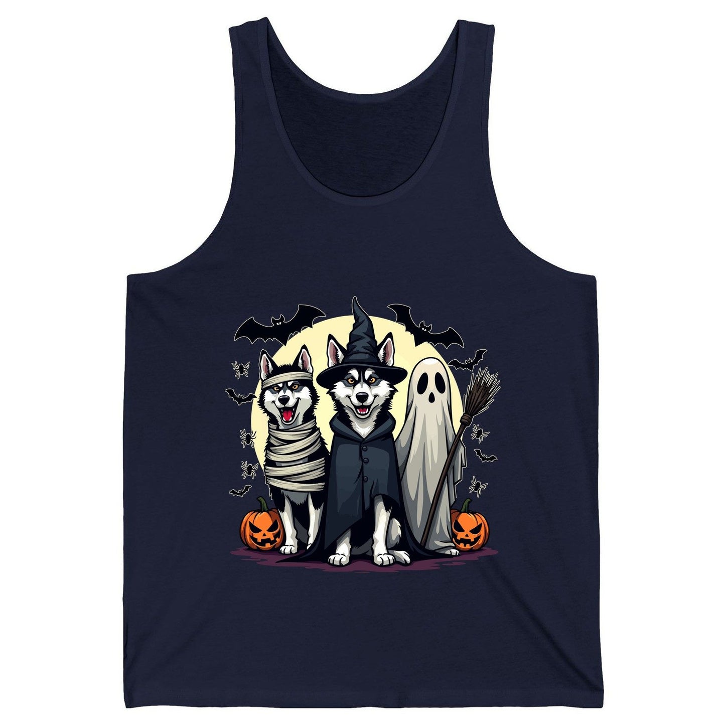 Halloween Huskies in Costumes Halloween huskies Tank Top Navy product mockup
