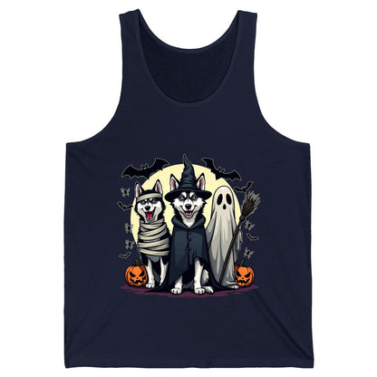 Halloween Huskies in Costumes Halloween huskies Tank Top Navy product mockup