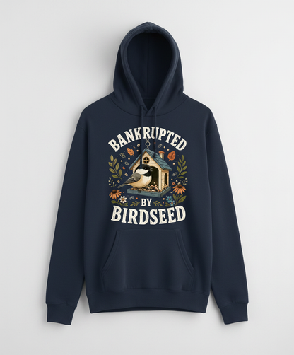 Bankrupted By Birdseed Funny Hoodie - product mockup - Navy
