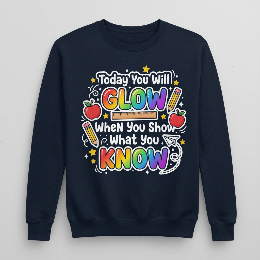 Today You Will Glow Motivational School Quote Sweatshirt - Navy
