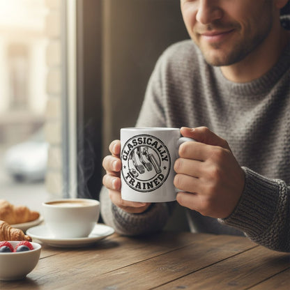 Classically Trained Vintage Manual Transmission White Mug - lifestyle model mockup - White