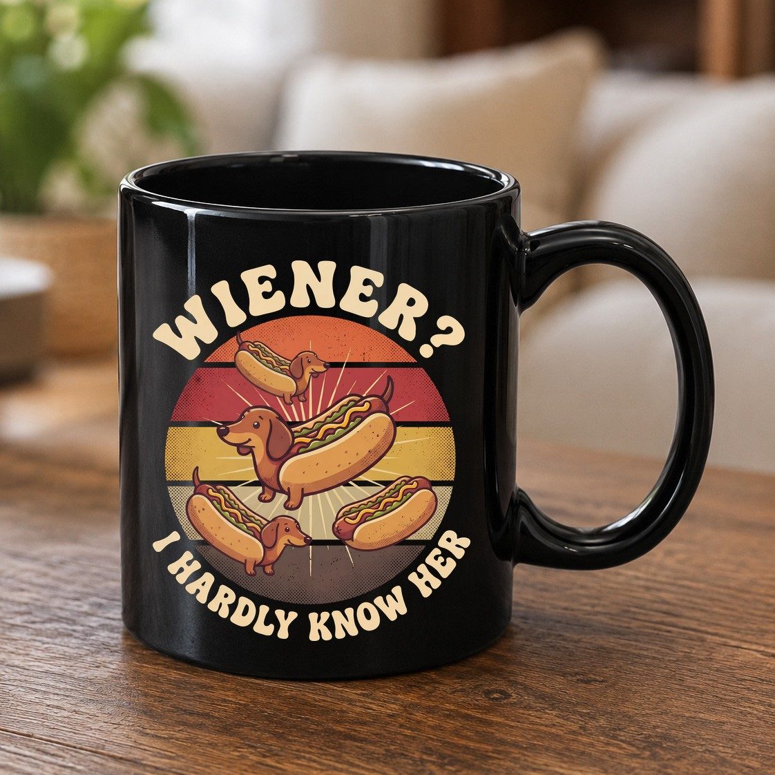 Wiener I Hardly Know Her dachshund Black Mug Black product mockup