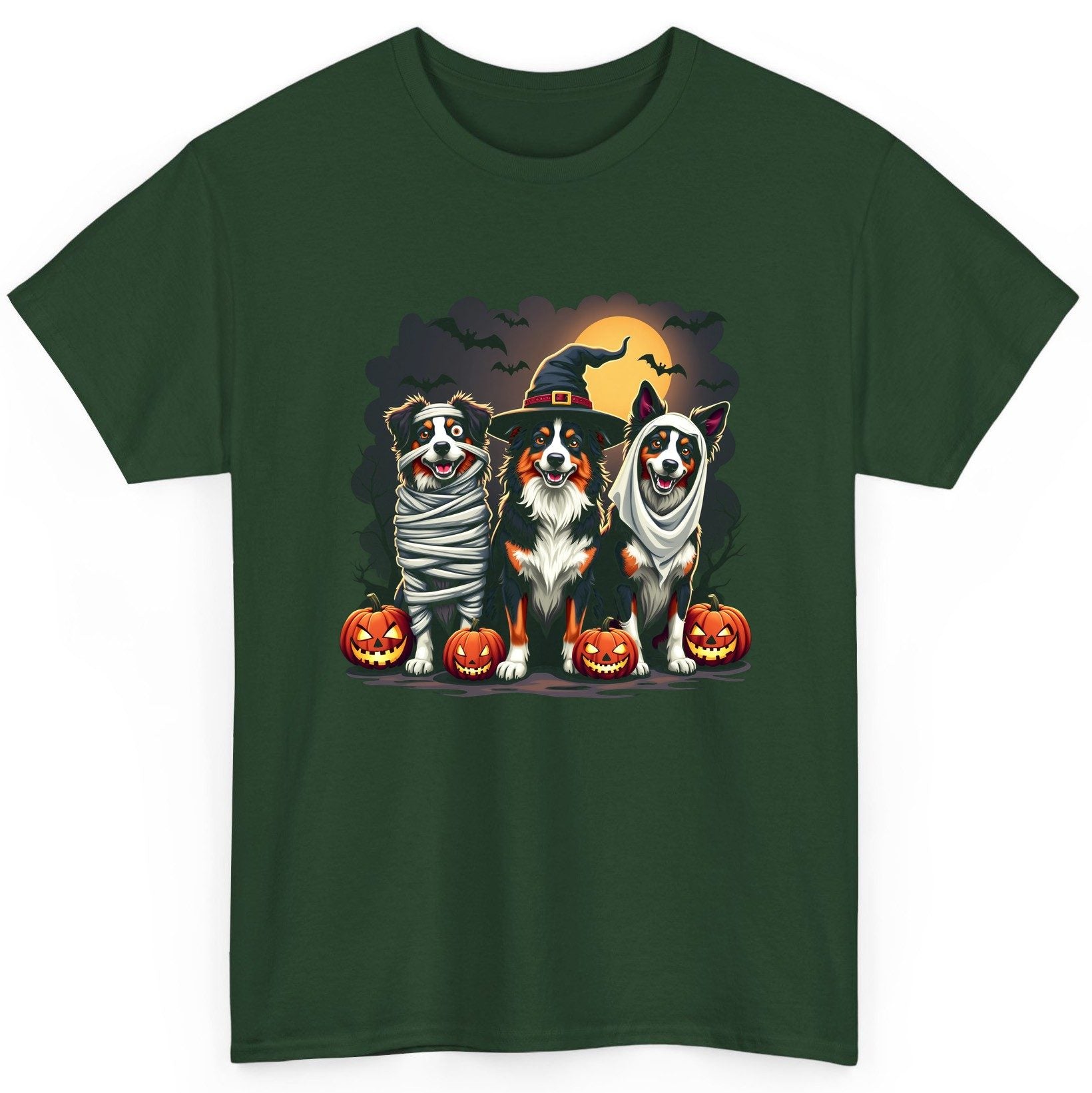 Australian Shepherd Halloween Dogs australian shepherd dogs T-Shirt Forest Green product mockup