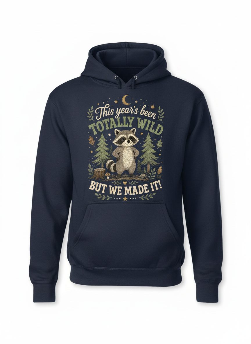 Totally Wild Raccoon Funny Animal Lovers Hoodie - product mockup - Navy