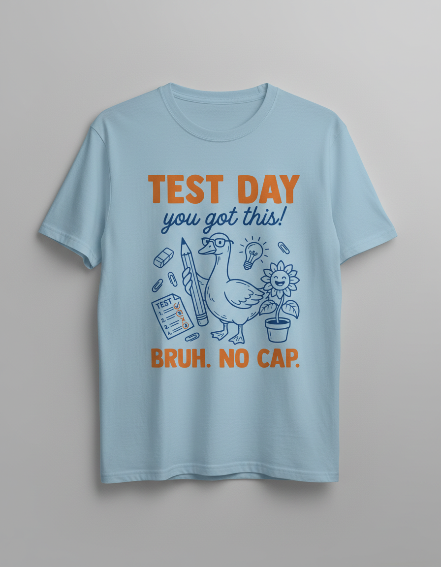 Funny Duck Test Day Encouragement Bruh No Cap T-Shirt - Light Blue