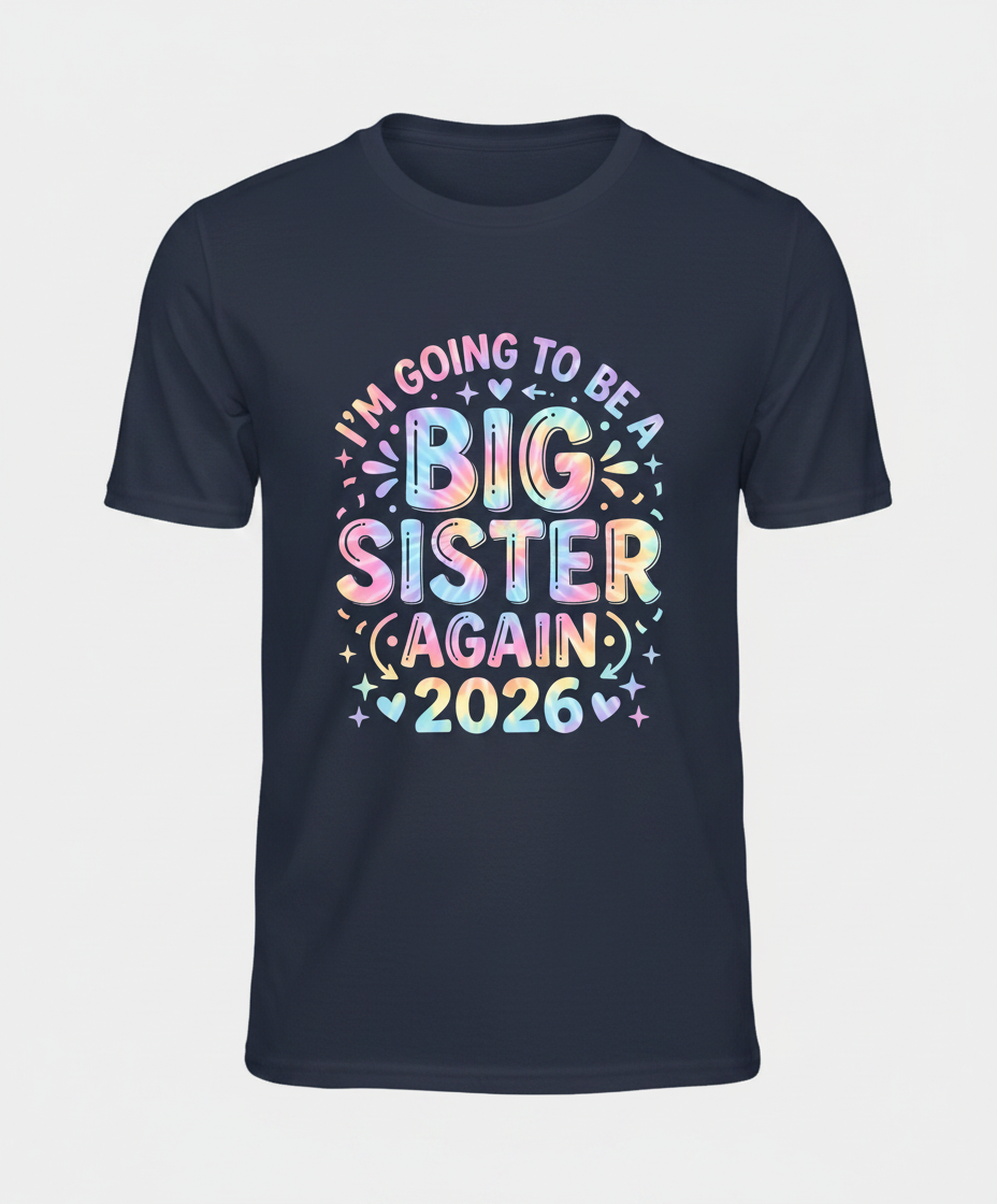 I'm Going To Be A Big Sister Again 2026 Tie-Dye Announcement T-Shirt - Navy