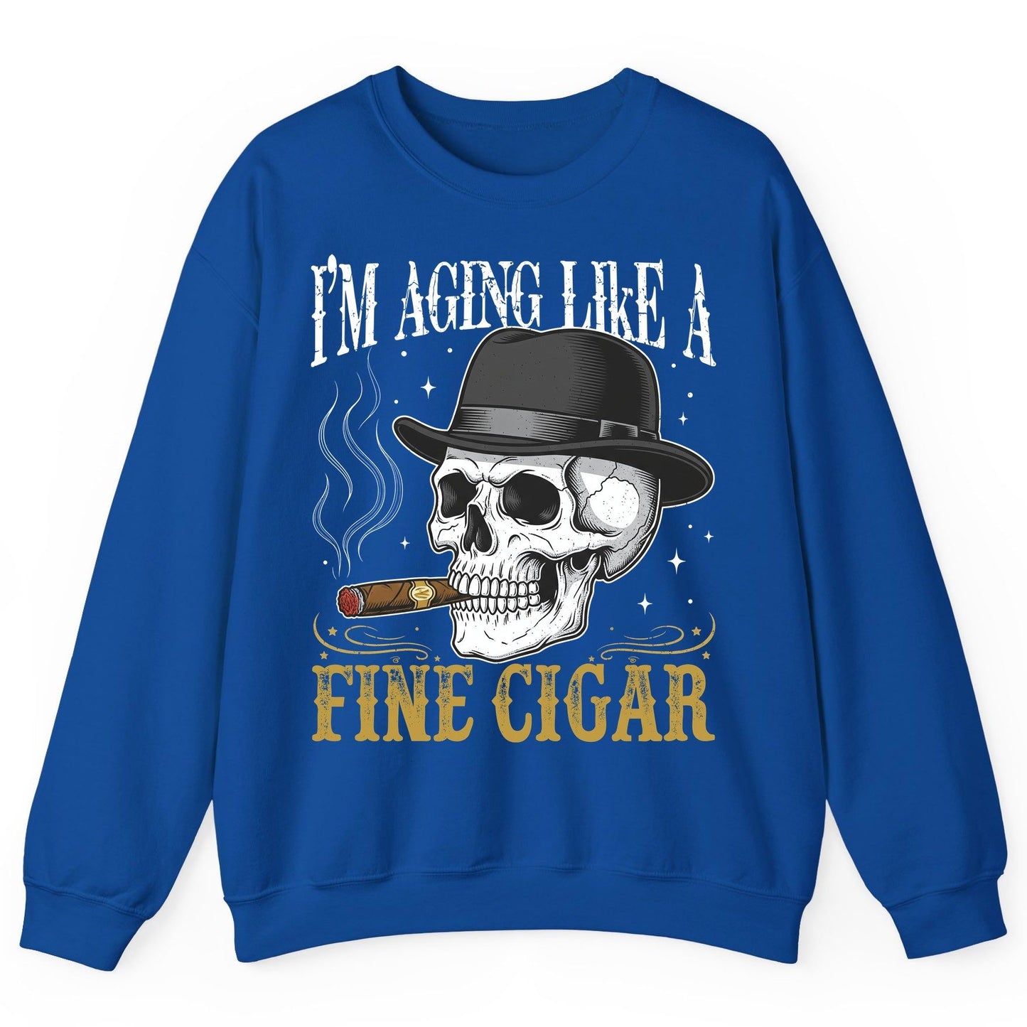I'm Aging Like a Fine Cigar smoking skull Sweatshirt Royal product mockup