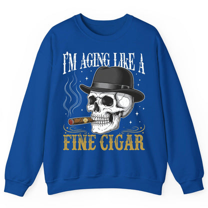 I'm Aging Like a Fine Cigar smoking skull Sweatshirt Royal product mockup