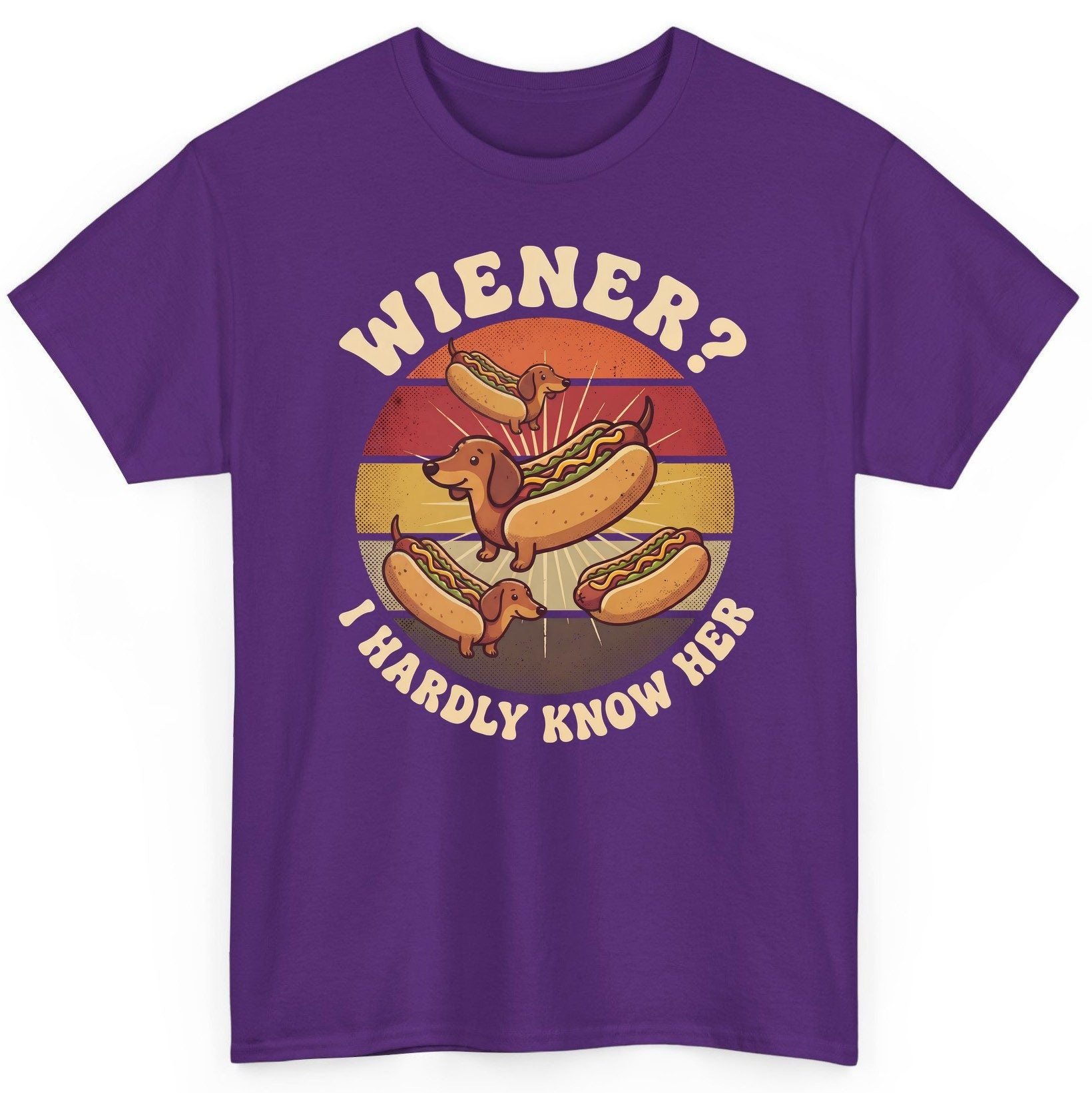 Wiener I Hardly Know Her dachshund T-Shirt Purple product mockup