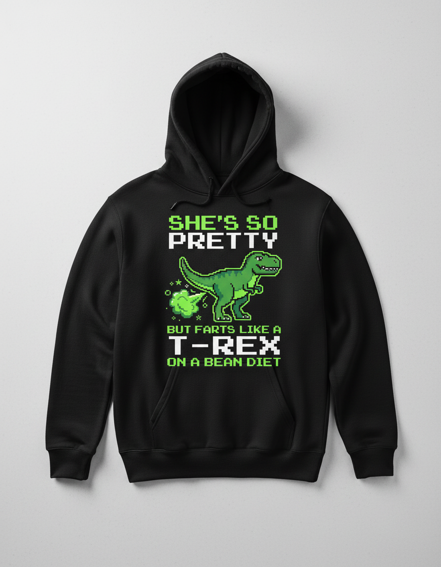 Funny T-Rex Farting Pixel Art Quote Hoodie - Black