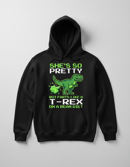 Funny T-Rex Farting Pixel Art Quote Hoodie - Black
