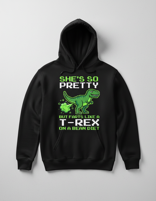 Funny T-Rex Farting Pixel Art Quote Hoodie - Black