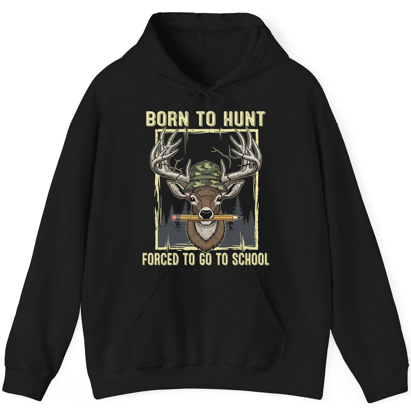 Born to Hunt Forced to Go to School hunting Hoodie Black product mockup