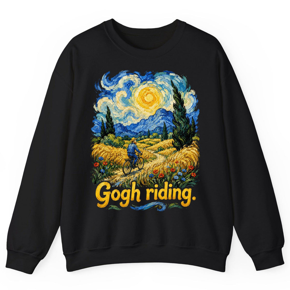 Gogh Riding van gogh art parody Sweatshirt Black product mockup