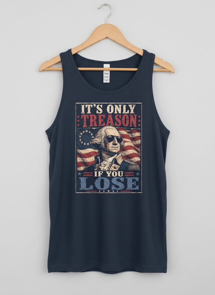 It's Only Treason If You Lose Funny Patriotic Tank Top - product mockup - Navy
