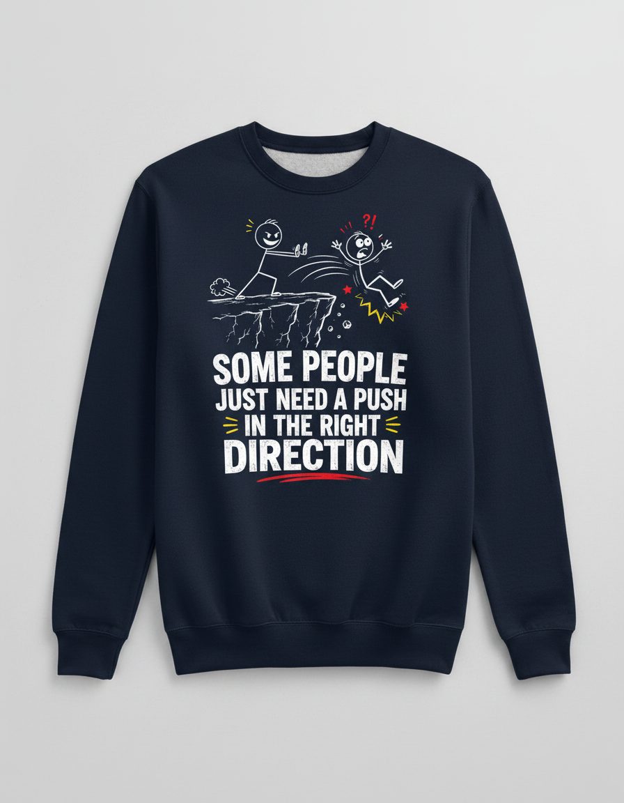 Some People Just Need a Push in the Right Direction Funny Sarcastic Humor Sweatshirt - product mockup - Navy