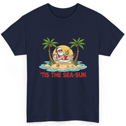 'Tis the Sea-Sun santa claus on a tropical vacation T-Shirt Navy product mockup