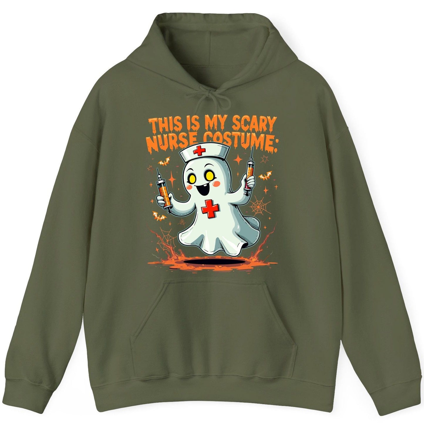 This Is My Scary Nurse Costume ghost nurse Hoodie Military Green product mockup