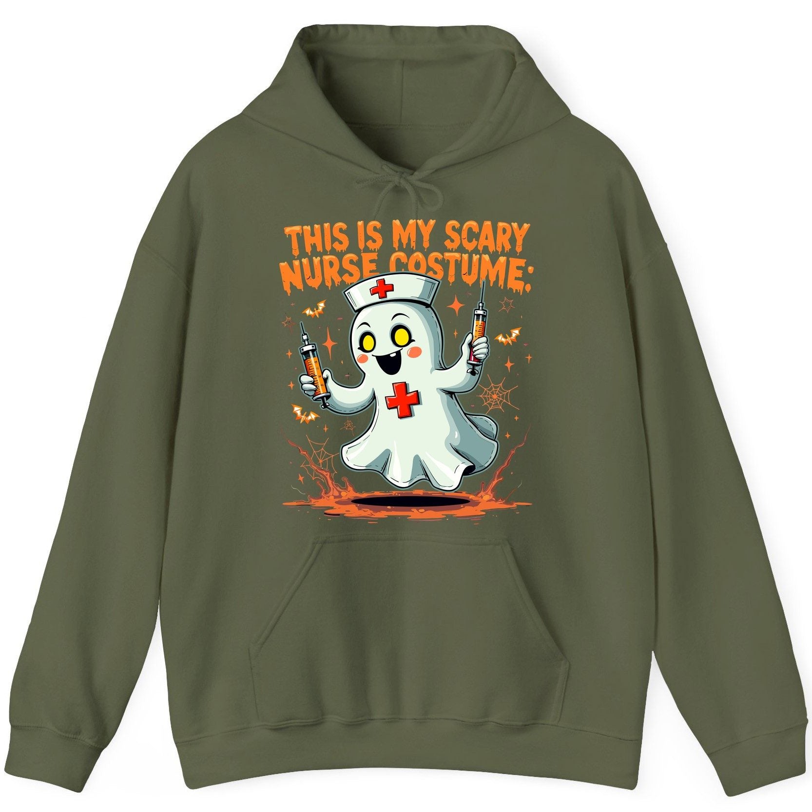This Is My Scary Nurse Costume ghost nurse Hoodie Military Green product mockup