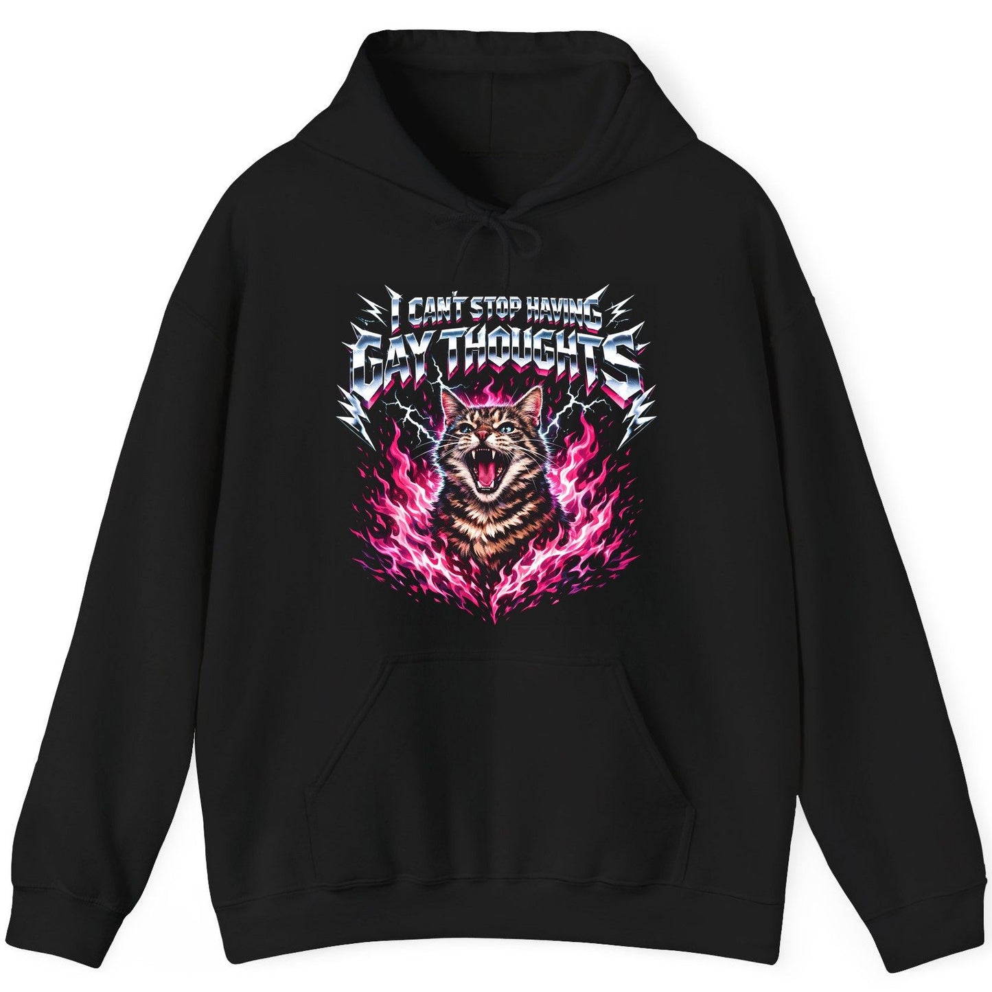 I Can't Stop Having Gay Thoughts cat Hoodie Black product mockup