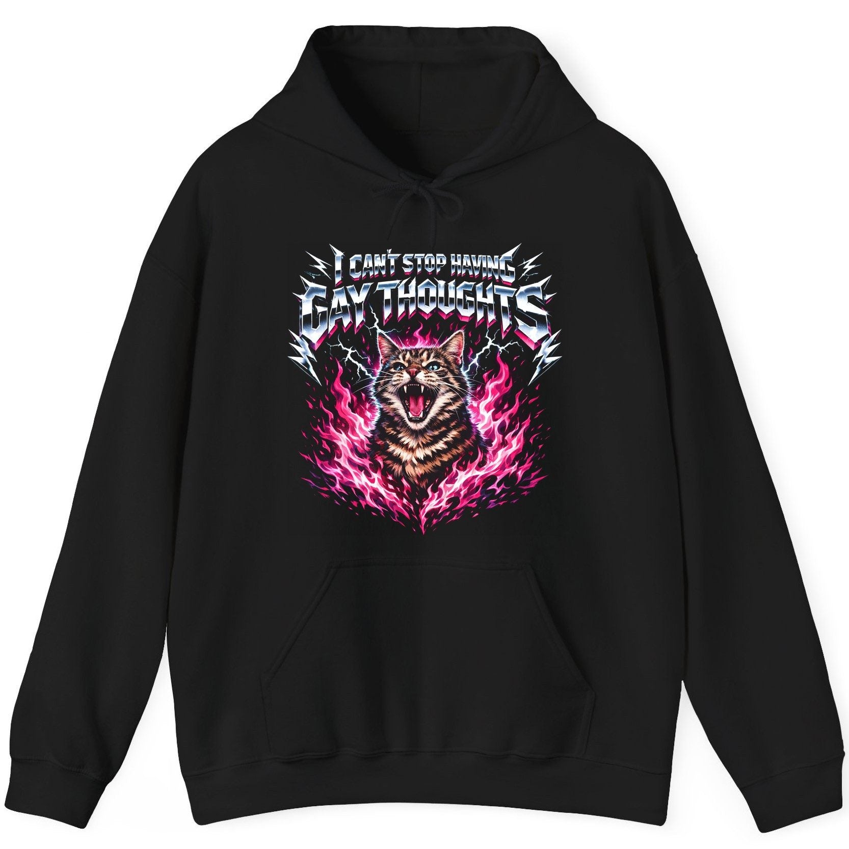 I Can't Stop Having Gay Thoughts cat Hoodie Black product mockup