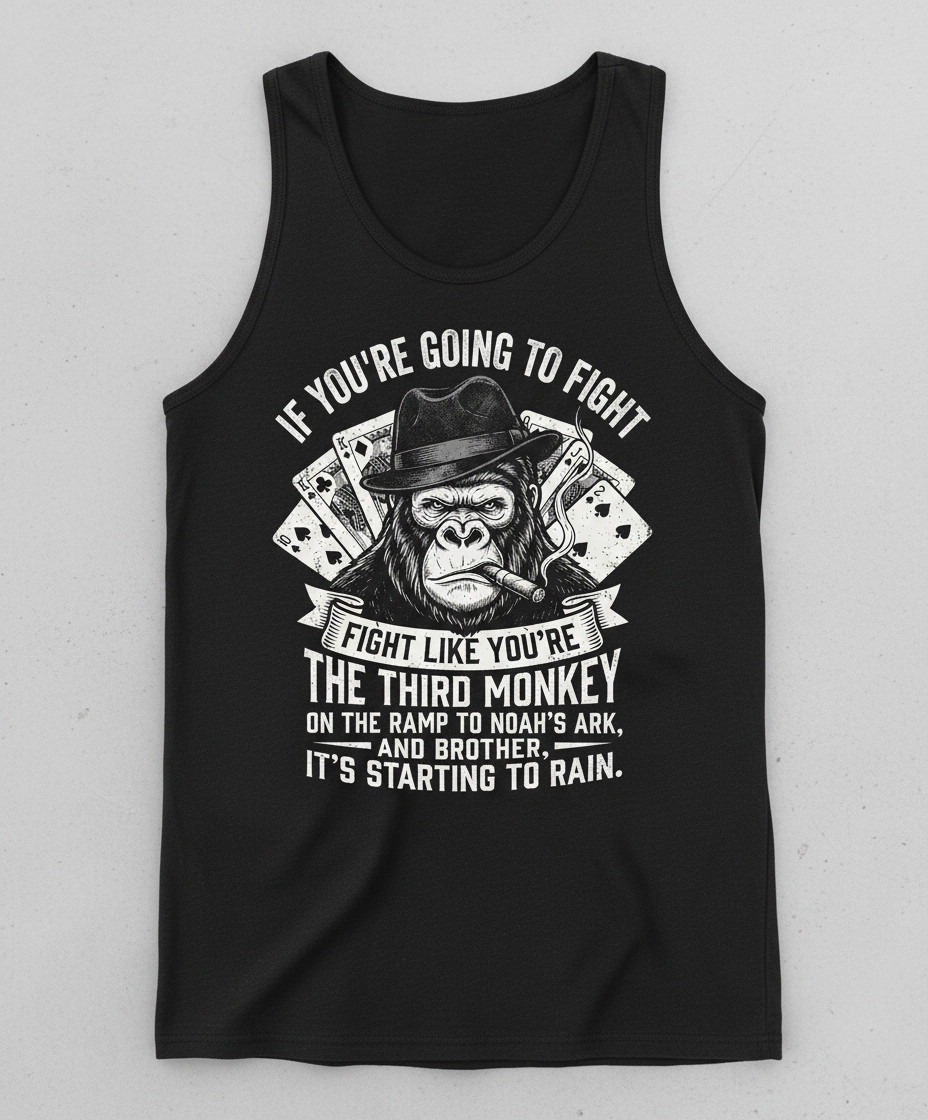 Third Monkey on Noah's Ark Fighting Gorilla Quote Tank Top - Black
