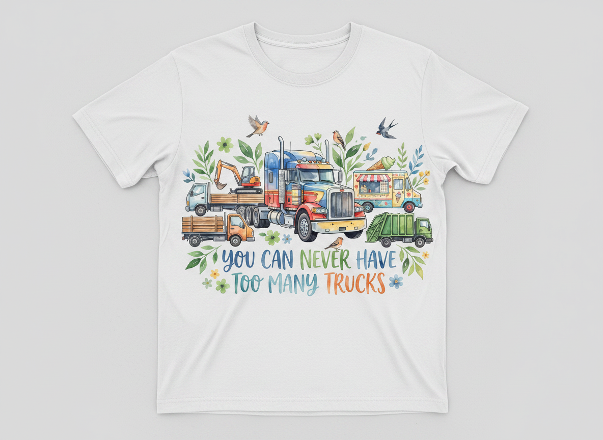 You Can Never Have Too Many Trucks Watercolor Design T-Shirt - White