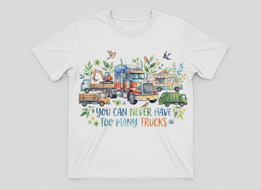 You Can Never Have Too Many Trucks Watercolor Design T-Shirt - White