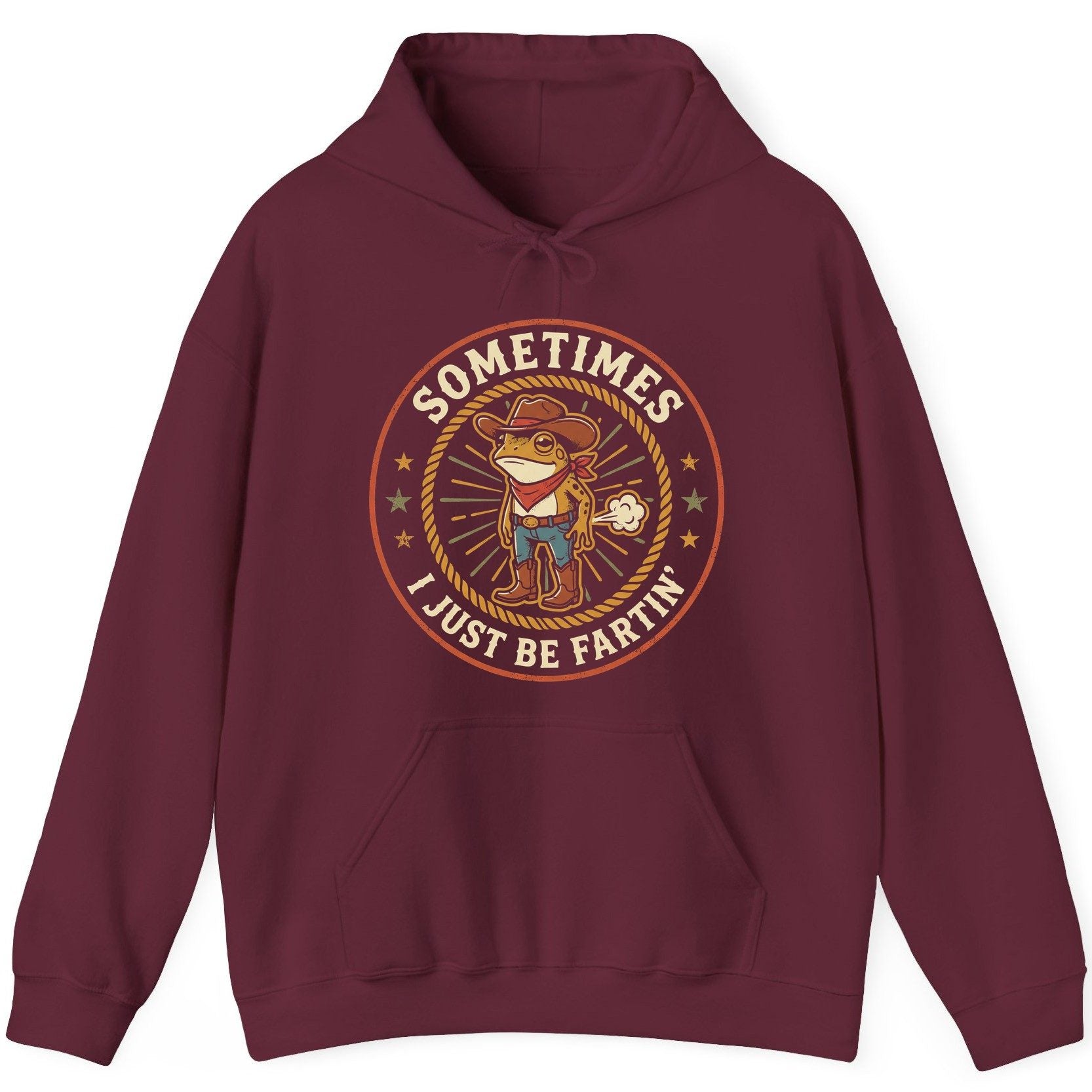 Sometimes I Just Be Fartin' cowboy frog Hoodie Maroon product mockup
