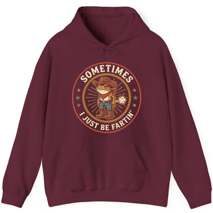 Sometimes I Just Be Fartin' cowboy frog Hoodie Maroon product mockup