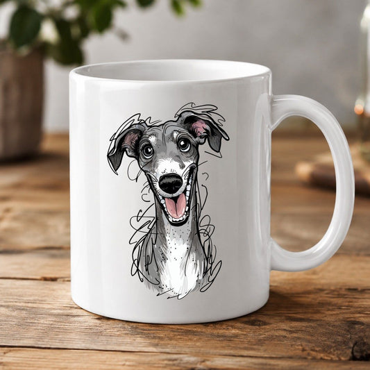 Smiling Greyhound Caricature greyhound White Mug White product mockup