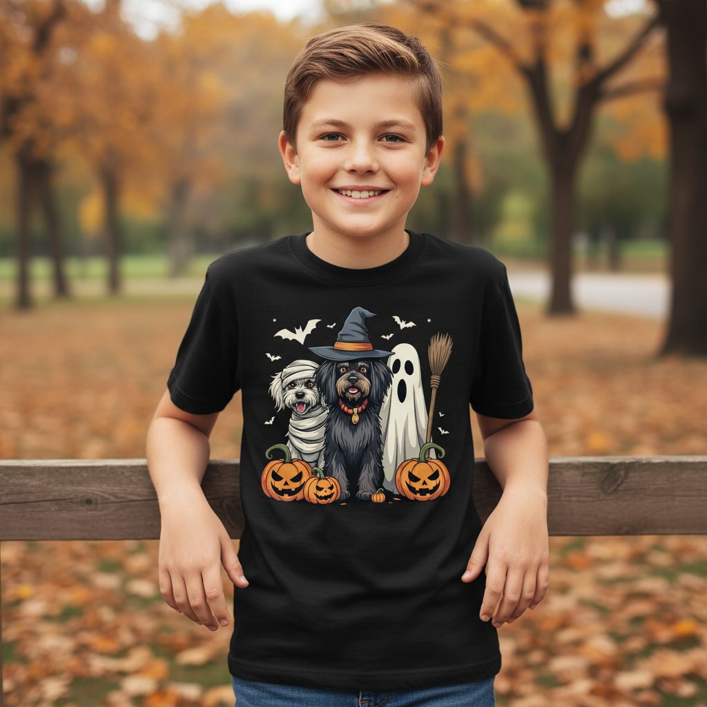 Halloween Dogs in Costumes Halloween dogs Youth T-Shirt Black lifestyle mockup
