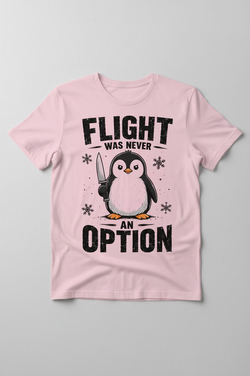 Flight Was Never an Option Funny Penguin T-Shirt - product mockup - Light Pink