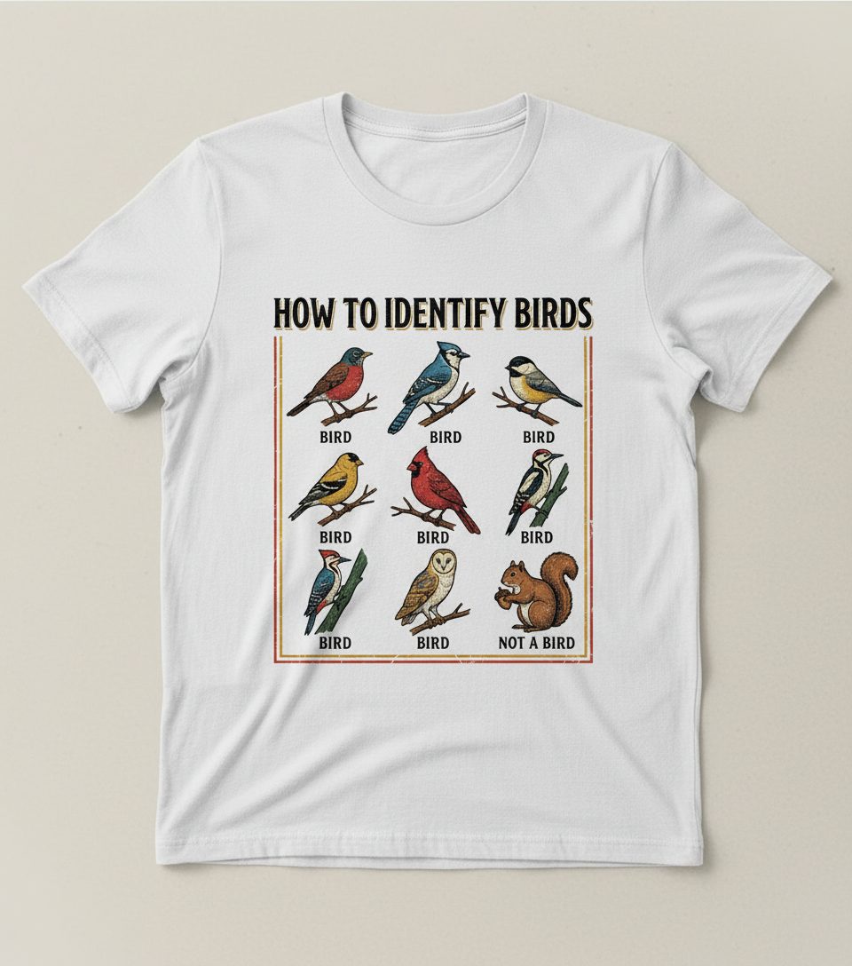 How to Identify Birds Funny Birdwatching T-Shirt - product mockup - White