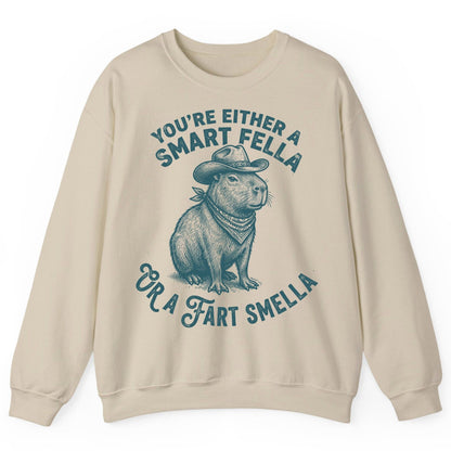 You're Either a Smart Fella or a Fart Smella capybara Sweatshirt Sand product mockup