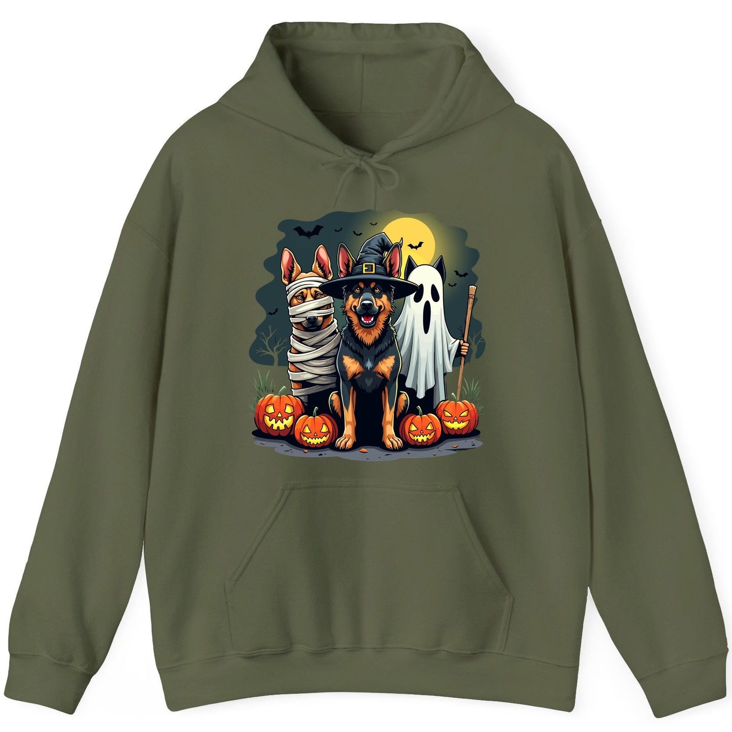 Halloween Dogs in Costumes Halloween dogs Hoodie Military Green product mockup