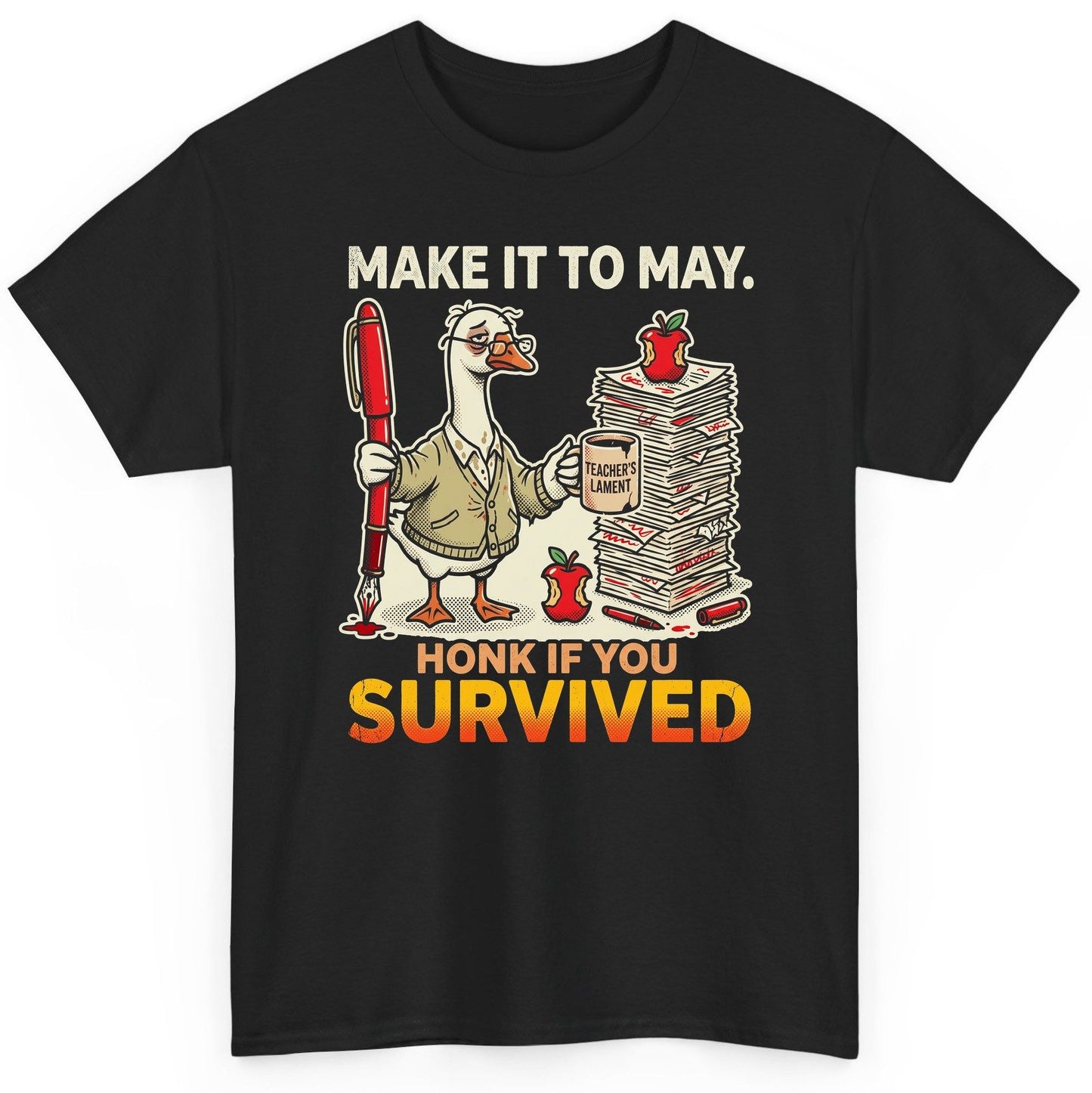 Make It to May Honk If You Survived Funny Teacher Humor T-Shirt - product mockup - Black