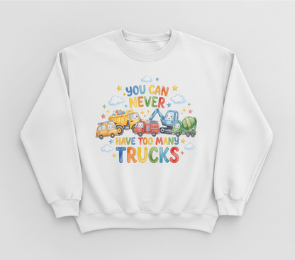 You Can Never Have Too Many Trucks Watercolor Design Sweatshirt - White