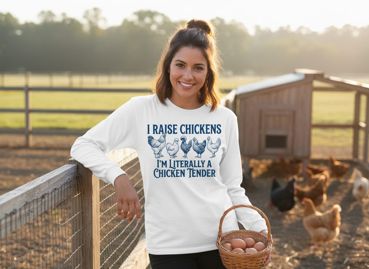 I Raise Chickens I'm Literally a Chicken Tender chicken farming Long Sleeve Tee White lifestyle mockup