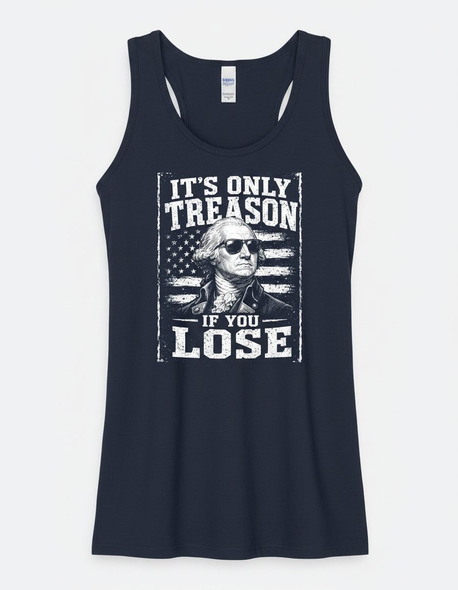 It's Only Treason If You Lose Funny Patriotic History Tank Top - product mockup - Navy