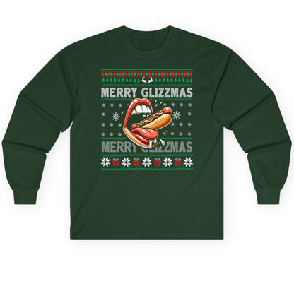Merry Glizzzmas hot dog Long Sleeve Tee Forest Green product mockup