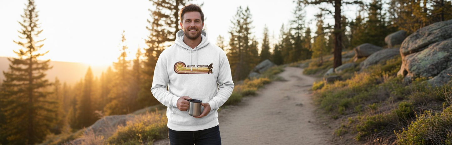 Believe in Yourself bigfoot Hoodie White lifestyle mockup